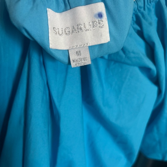 Sugarlips Turquoise Blue Dress Smocked Boho Puff Sleeves Size Medium 100% Cotton - Picture 8 of 10